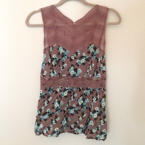 Free People Lacy Patterned Top w Cinch Waist