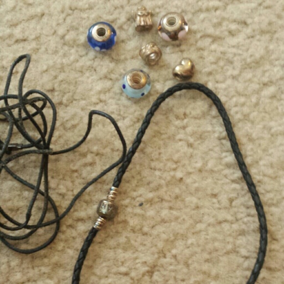 6 pandora beads, bracelet and necklace