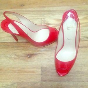 Christian Louboutin patent red leather slingbacks