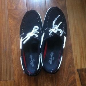 Black and white boat shoes