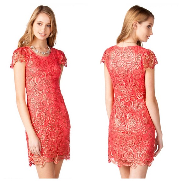 NWT Francesca's coral and gold lace  dress