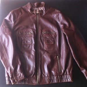SOLD FOR $20. Brown faux leather jacket.