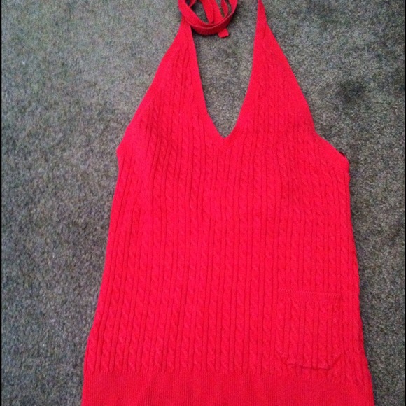 Red sweater halter top