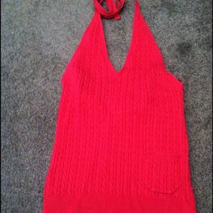 Red sweater halter top