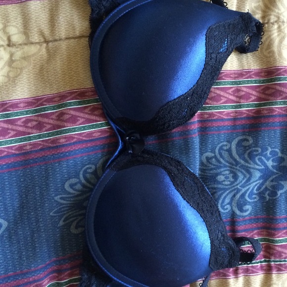 34B Blue Satin and Black Lace Push-up Bra - Picture 3 of 3