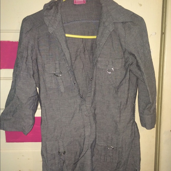 Gray button down top
