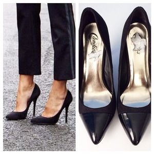 Black pointed toe heels