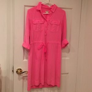 J.Crew Neon Pink Shirt Dress, Gently Worn
