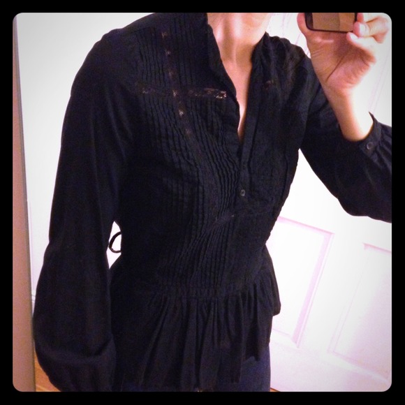 Romantic black cinched waist top
