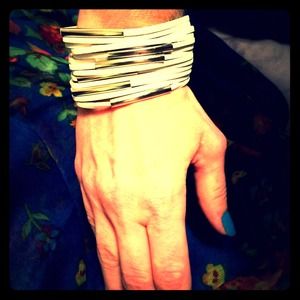 Faux leather bracelet w/ metal accents