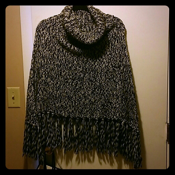 Black and white sweater poncho