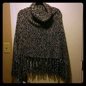 Black and white sweater poncho