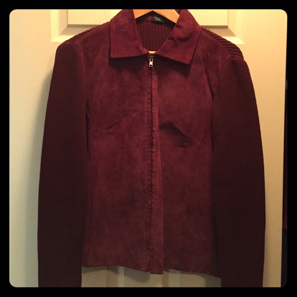 Maroon Suede and Knit Jacket -genuine leather