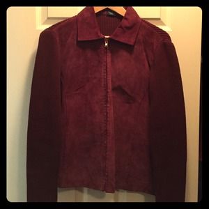 Maroon Suede and Knit Jacket -genuine leather