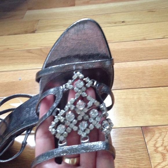 Silver rhinestoned strappy 3-inch backless heels - Picture 3 of 3