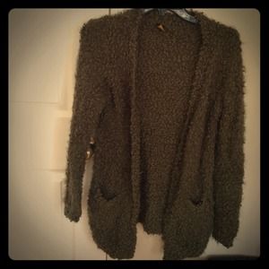 Olive green fuzzy cardigan