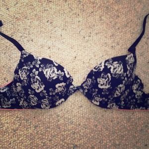 Floral Black and White Pink Bra