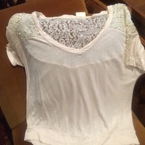 Beautiful Sequined Shoulder Cream Top