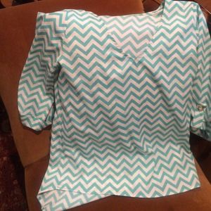 Bright Mint and White Chevron Top WORN ONCE