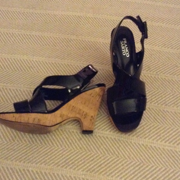 Black patten and cork wedges