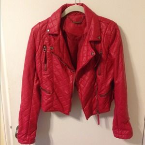 Red Vegan Leather Moto Jacket
