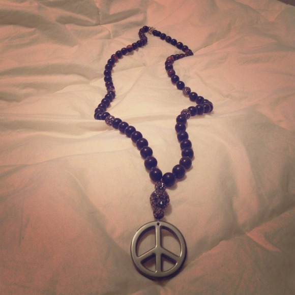 wooden and glitz peace sign necklace