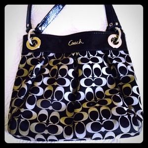 Reduced Coach black n slvr crossbody sh& lng strp