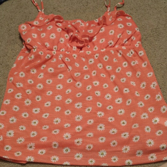 Spaghetti strap coral shirt with little sunflowers