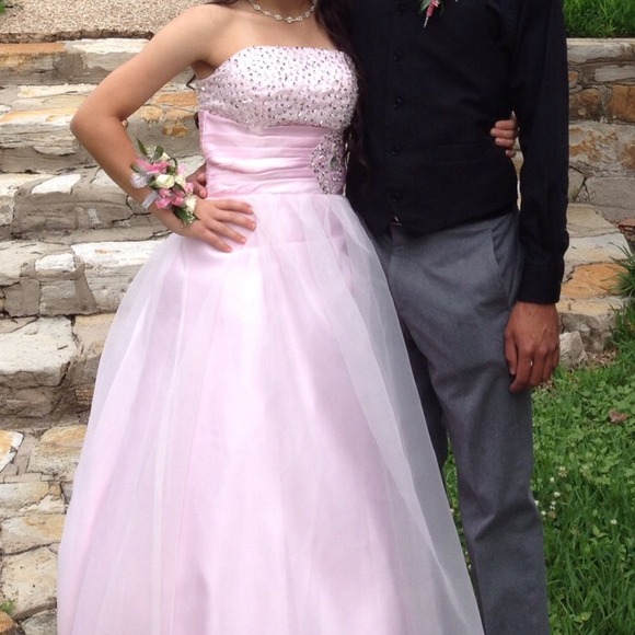 Soft pink prom dress with pink rhinestones - Picture 4 of 4