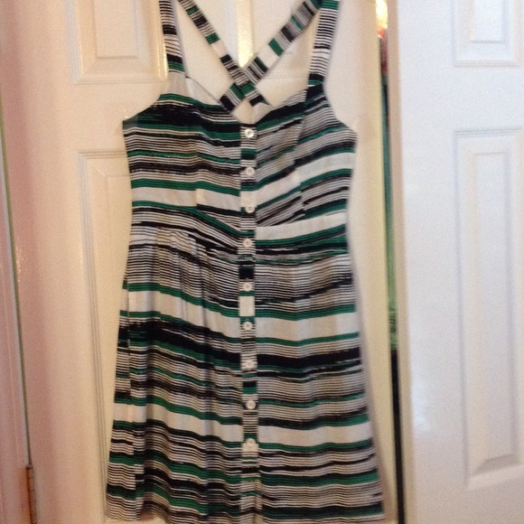 black/white/green striped dress
