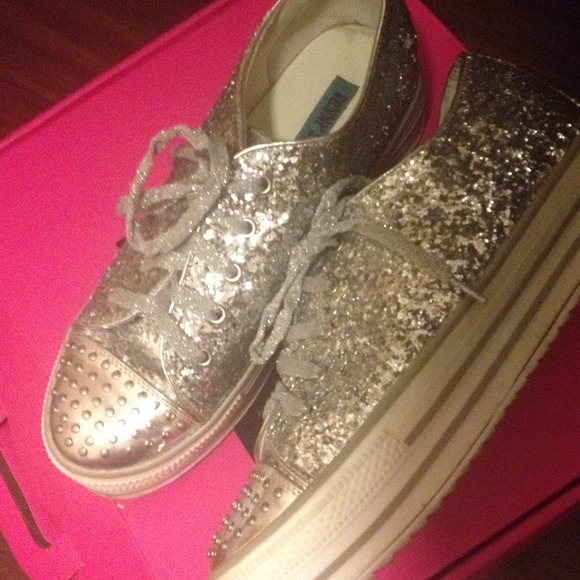 silver sparkly disco platform sneakers - Picture 2 of 2