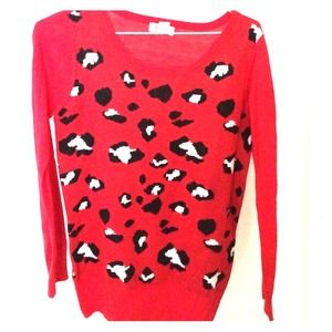 Leopard print red sweater, sz Med
