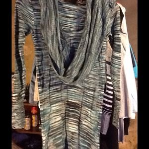 Teal multi sweater w/ attached scarf