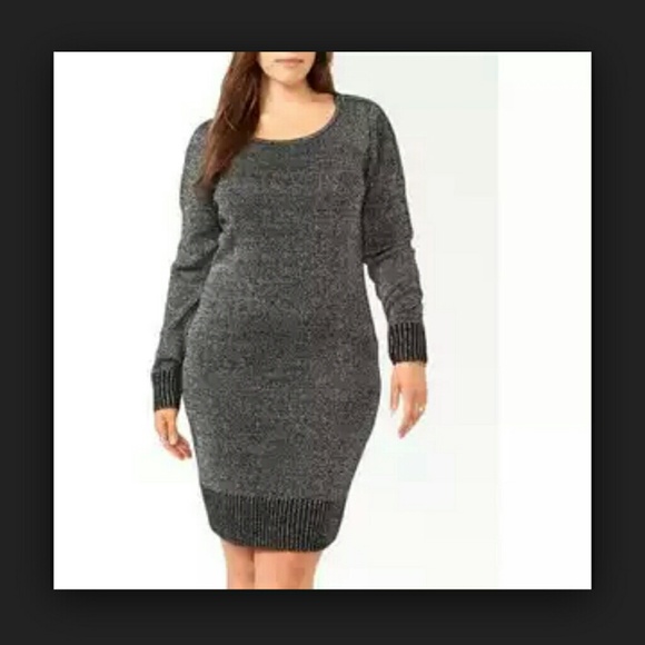 Plus Size 2x Gray Shimmer Ribknit Dress