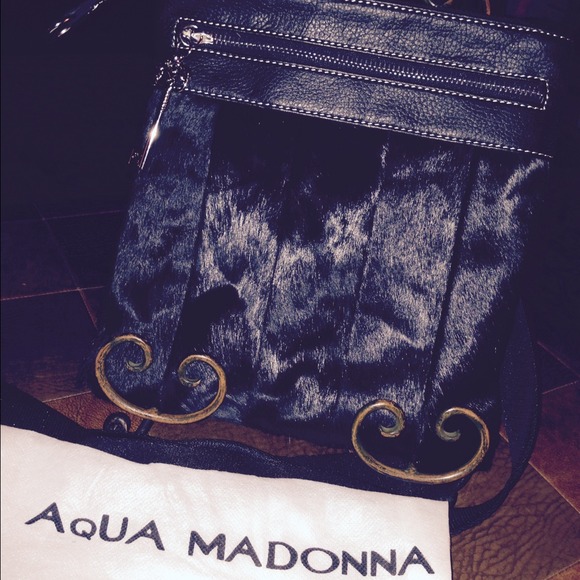 AQUA MADONNA Black Leather & Pony Hair Crossbody