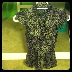 Grey and purple leopard print blouse