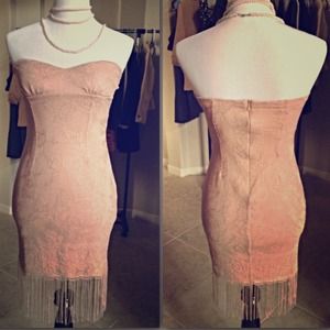 Flapper inspired dress in Nude pink lace