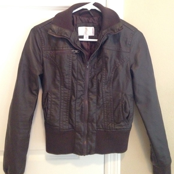 a brown leather jacket..