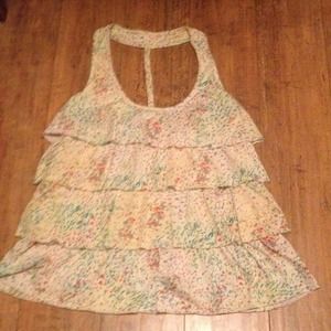 💛sold💛Yellow floral print skinni racer back tank