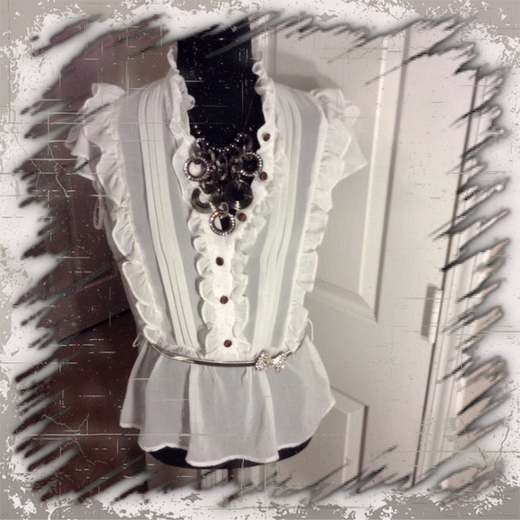 BODY CENTRAL SHEER RUFFLE BLOUSE - Picture 1 of 3