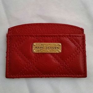 MARC JACOBS Red Quilted Leather Credit Card Case
