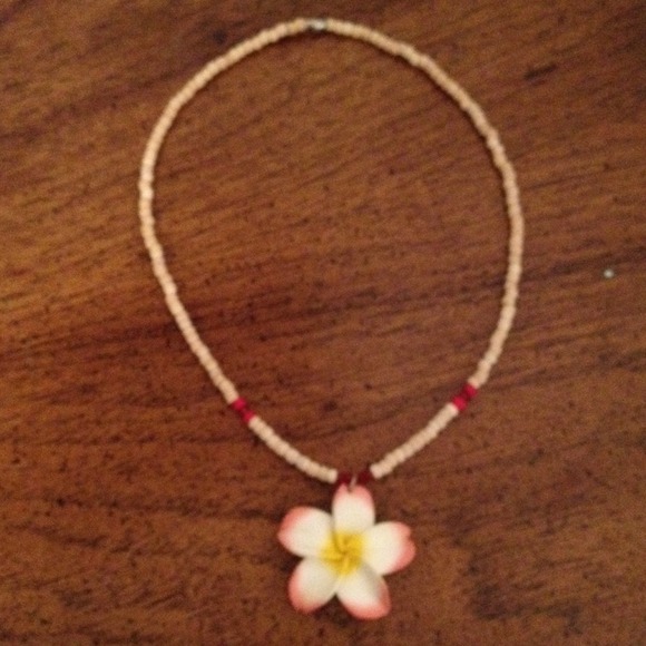 Pink plumeria beaded necklace