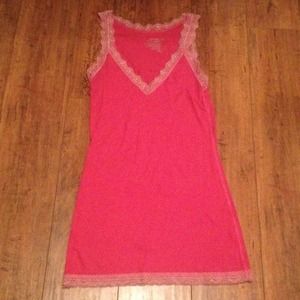 Pink tank with light pink lace trim