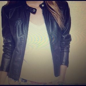 Express faux leather seamed Moto jacket