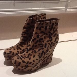 Leopard wedge booties.