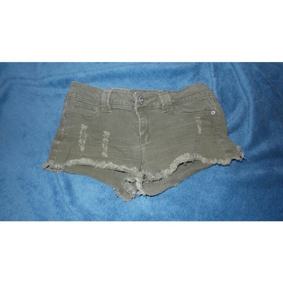 Green/olive colored denim shorts