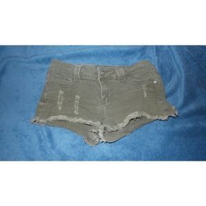 Green/olive colored denim shorts