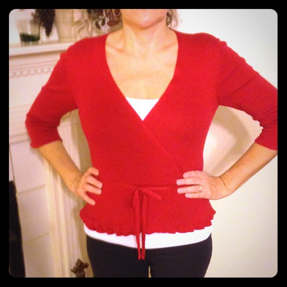 Max Studio Sweaters - Stunning red wrap around 3/4 length sleeve sweater
