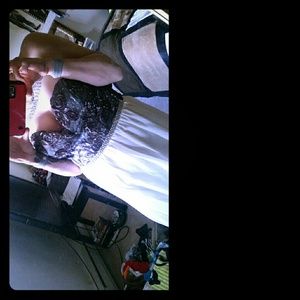 Formal dress grey and white sheer high low dress