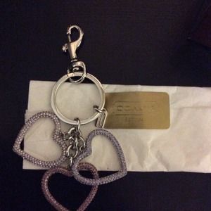COACH multi crystals pave hearts keychain